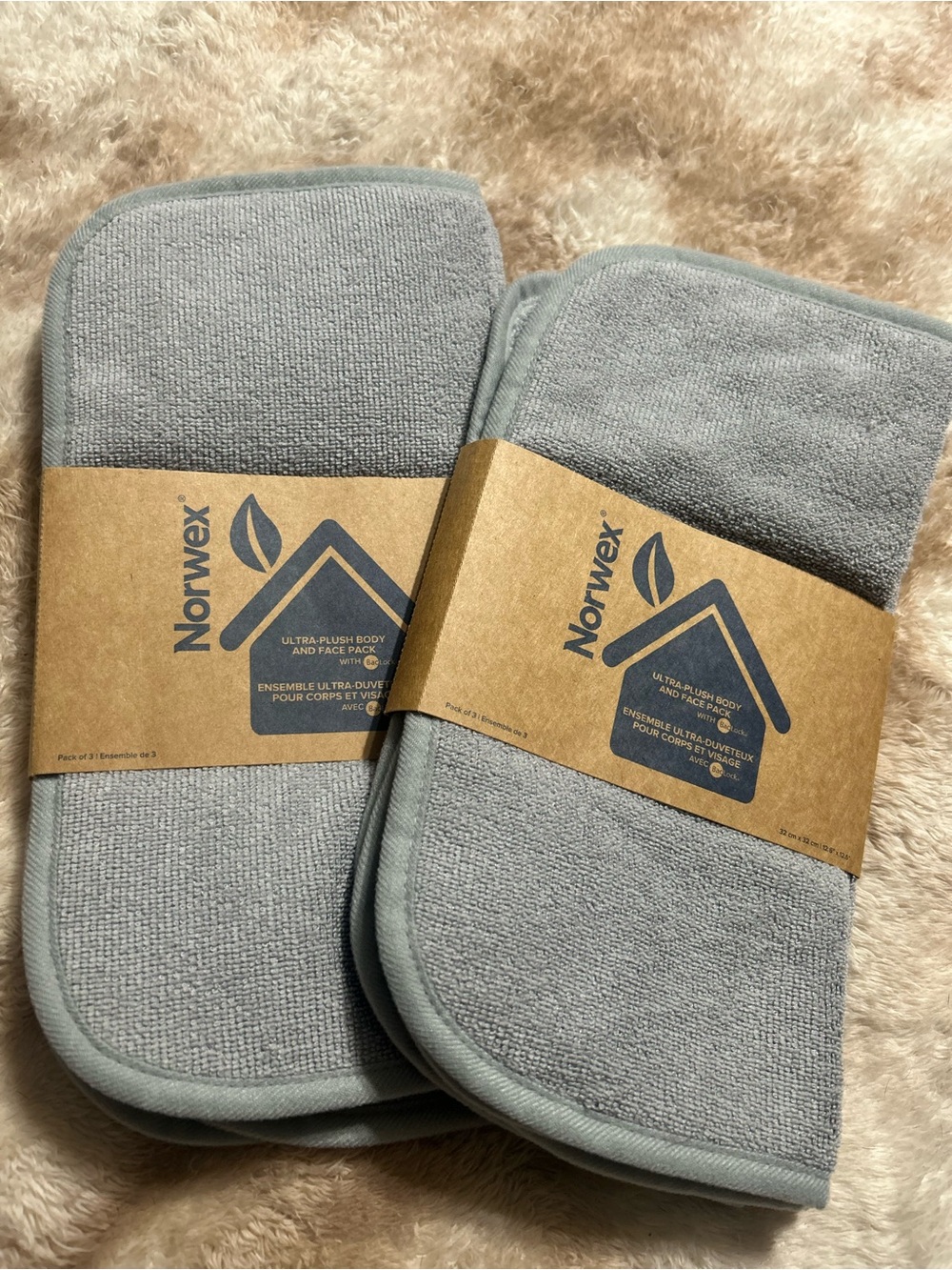 Norwex Gray Ultra-Plush Body & Face Pack - 2-Packs of 3 NEW